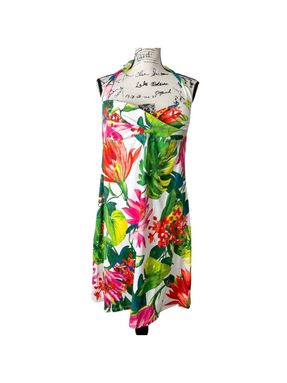 Tommy Bahama Women Size L Swim Dress Cover-Up Tropical Floral Built-in-Bra